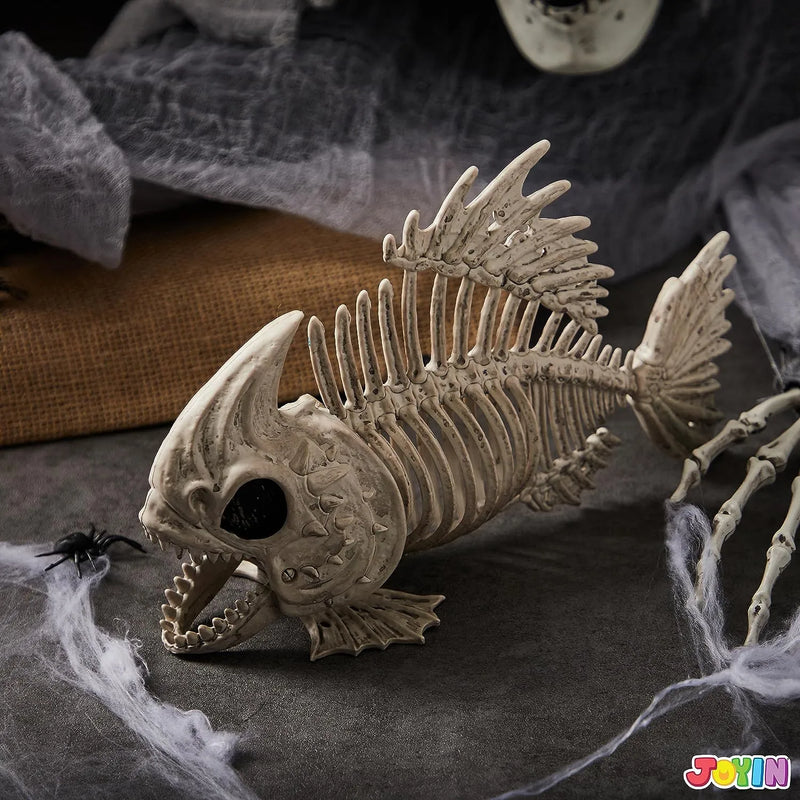 JOYIN 2Pcs 9.5in Halloween Fish Skeleton Animal Plastic Bones with Posable Joints