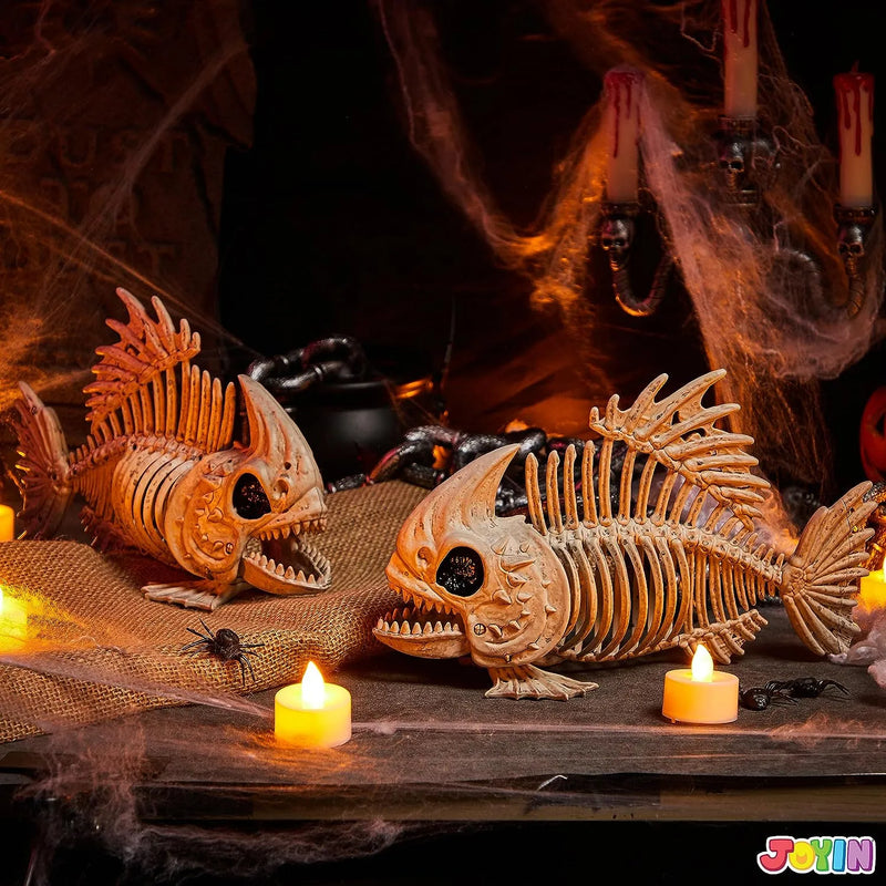 JOYIN 2Pcs 9.5in Halloween Fish Skeleton Animal Plastic Bones with Posable Joints