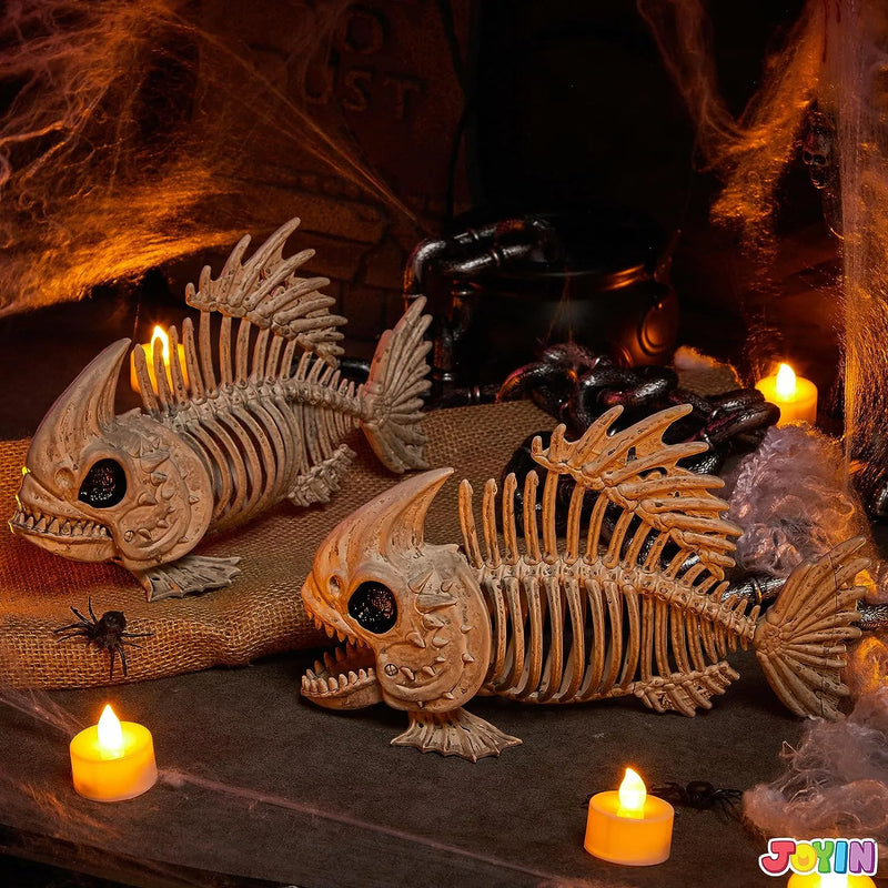 JOYIN 2Pcs 9.5in Halloween Fish Skeleton Animal Plastic Bones with Posable Joints