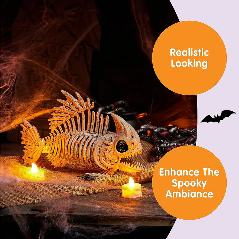 JOYIN 2Pcs 9.5in Halloween Fish Skeleton Animal Plastic Bones with Posable Joints