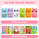 JOYIN 30 PCS Valentines Animals Erasers and Clean Up Roller for Party Favor Gifts