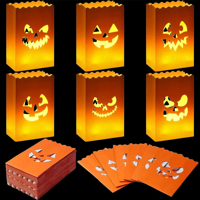 JOYIN 36Pcs Halloween Flame Resistant Pumpkin Paper Bags Lanterns