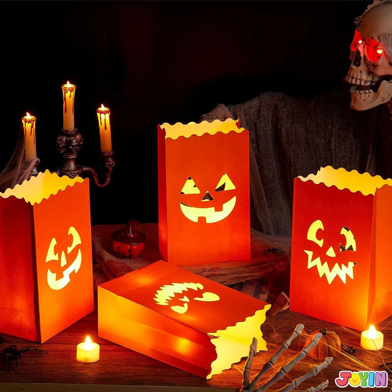 JOYIN 36Pcs Halloween Flame Resistant Pumpkin Paper Bags Lanterns