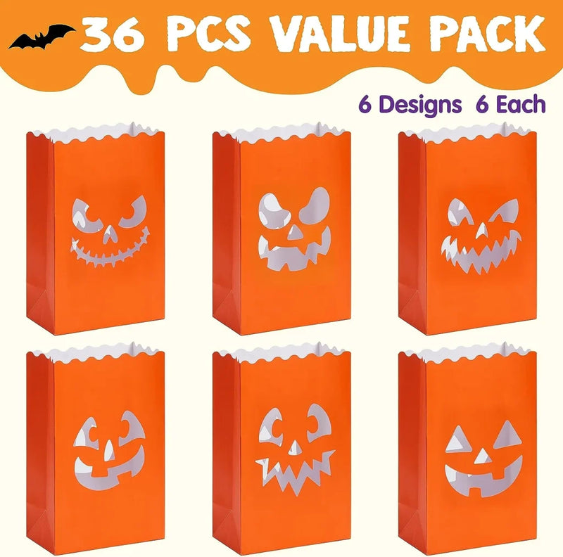 JOYIN 36Pcs Halloween Flame Resistant Pumpkin Paper Bags Lanterns