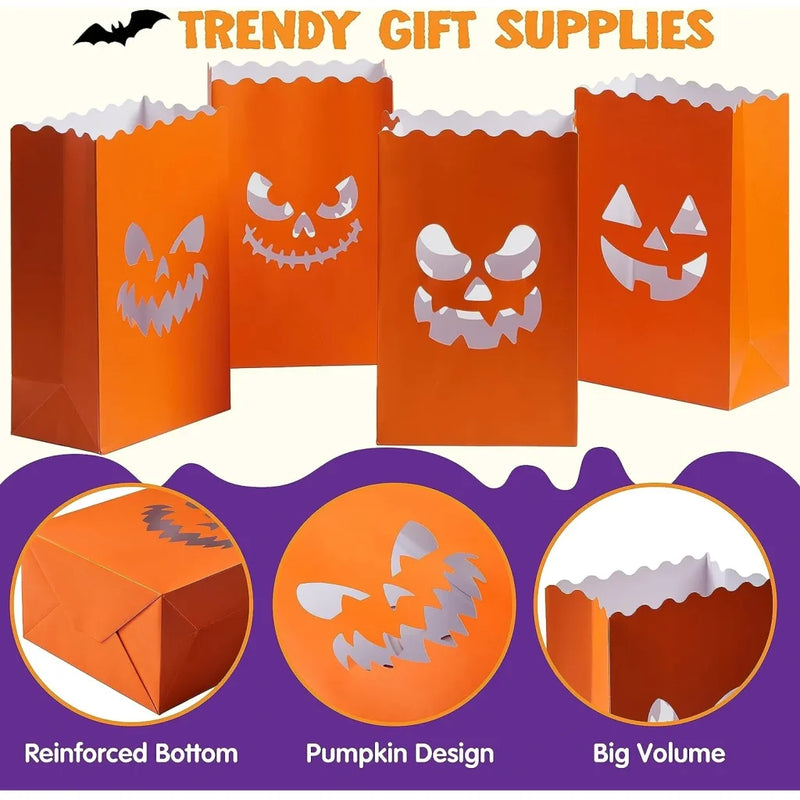 JOYIN 36Pcs Halloween Flame Resistant Pumpkin Paper Bags Lanterns