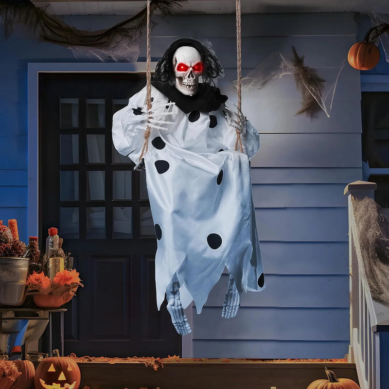 36in Hanging Swing Skeleton Ghost Halloween Light-up Decoration