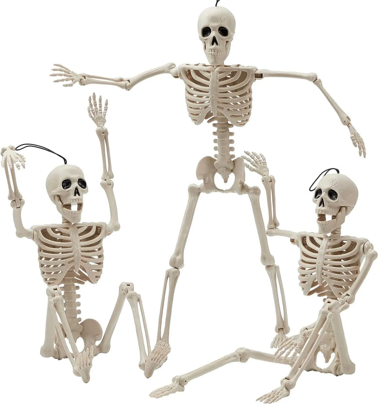 JOYIN 3Pcs 16in Halloween Hanging Skeletons Full Body Movable Posable Joints Plastic Bones