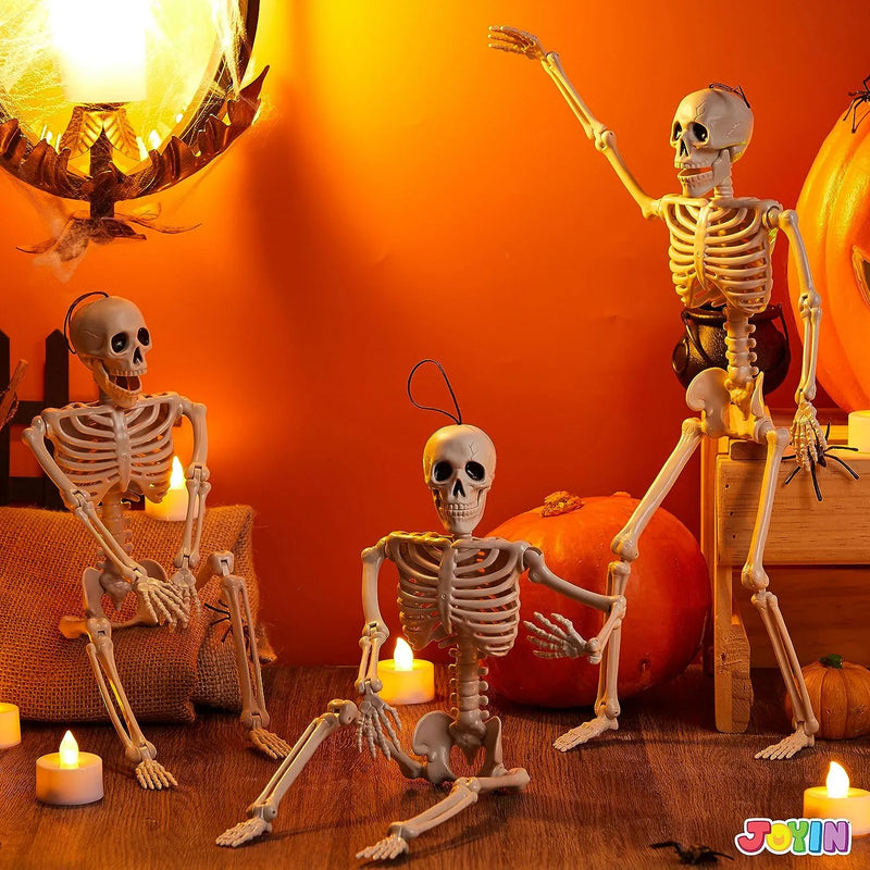 JOYIN 3Pcs 16in Halloween Hanging Skeletons Full Body Movable Posable Joints Plastic Bones