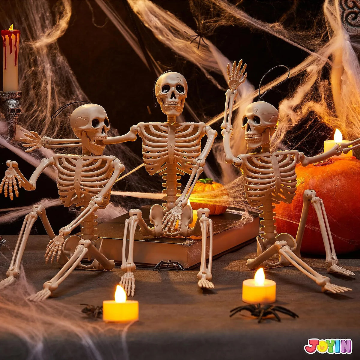 JOYIN 3Pcs 16in Halloween Hanging Skeletons Full Body Movable Posable