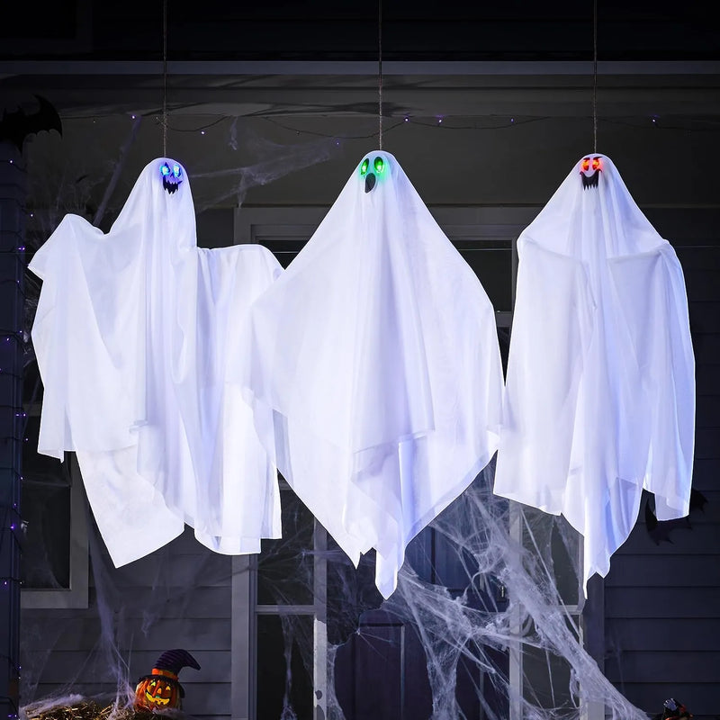 JOYIN 3Pcs 35.4in Halloween Light-up Hanging Ghost Decoration for Halloween Spooky residence Prop