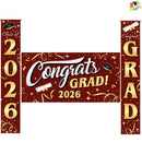 3Pcs Maroon & Gold Satin Graduation Backdrop Banners Class of 2026 Party Decor Supplies