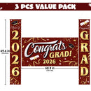 3Pcs Maroon & Gold Satin Graduation Backdrop Banners Class of 2026 Party Decor Supplies
