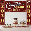 3Pcs Maroon & Gold Satin Graduation Backdrop Banners Class of 2026 Party Decor Supplies