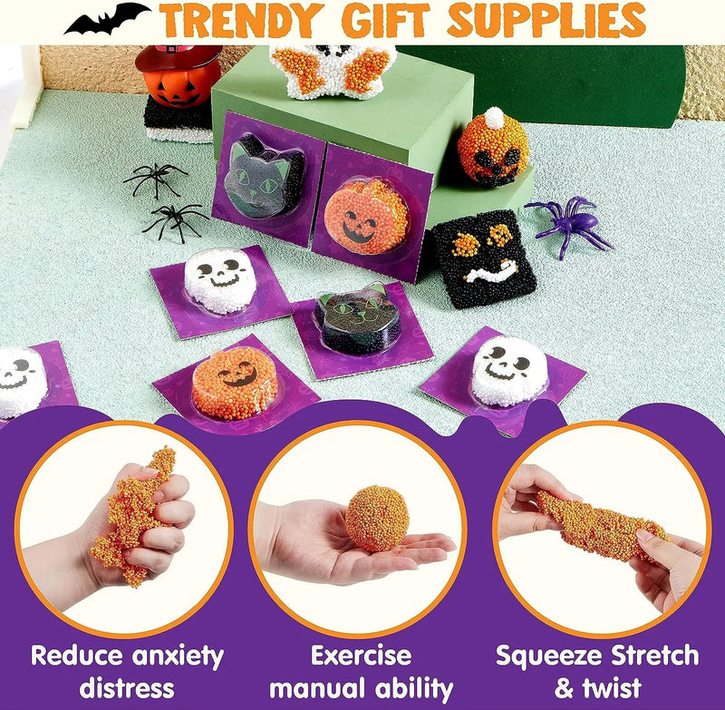 JOYIN 4Pcs Halloween Sensory Play Modeling Squashy Bead Foam Set for Kids