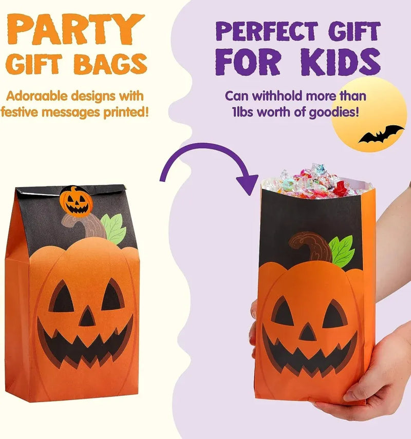 72PCS Halloween Treat Bags, 6 Styles Trick or Treat Paper Bags with Stickers, Halloween Goodie Bags for Kids