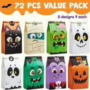 72PCS Halloween Treat Bags, 6 Styles Trick or Treat Paper Bags with Stickers, Halloween Goodie Bags for Kids