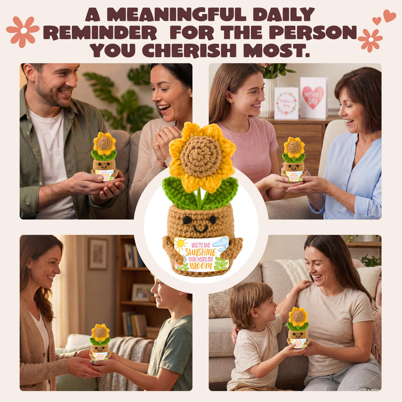 JOYIN Mini Sunflower Doll Crochet with Card, Funny Gift for Mom