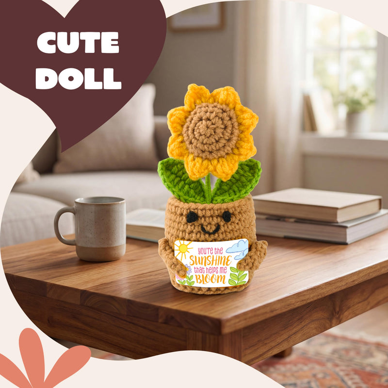 JOYIN Mini Sunflower Doll Crochet with Card, Funny Gift for Mom