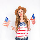 JOYIN Patriotic 11" x 8" Fabric USA Flags with Wooden Poles - 12 Pcs