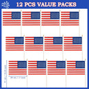 JOYIN Patriotic 11" x 8" Fabric USA Flags with Wooden Poles - 12 Pcs