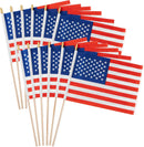 JOYIN Patriotic 11" x 8" Fabric USA Flags with Wooden Poles - 12 Pcs