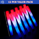 JOYIN Patriotic Red, White & Blue LED Foam Sticks with 3 Light Modes - 12 Pcs