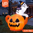 Joiedomi 5FT Halloween Inflatable Spooky Pumpkin Teapot with Ghosts