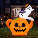 Joiedomi 5FT Halloween Inflatable Spooky Pumpkin Teapot with Ghosts