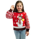 Kids Girls Snowman Red Ugly Sweater with Light Bulb