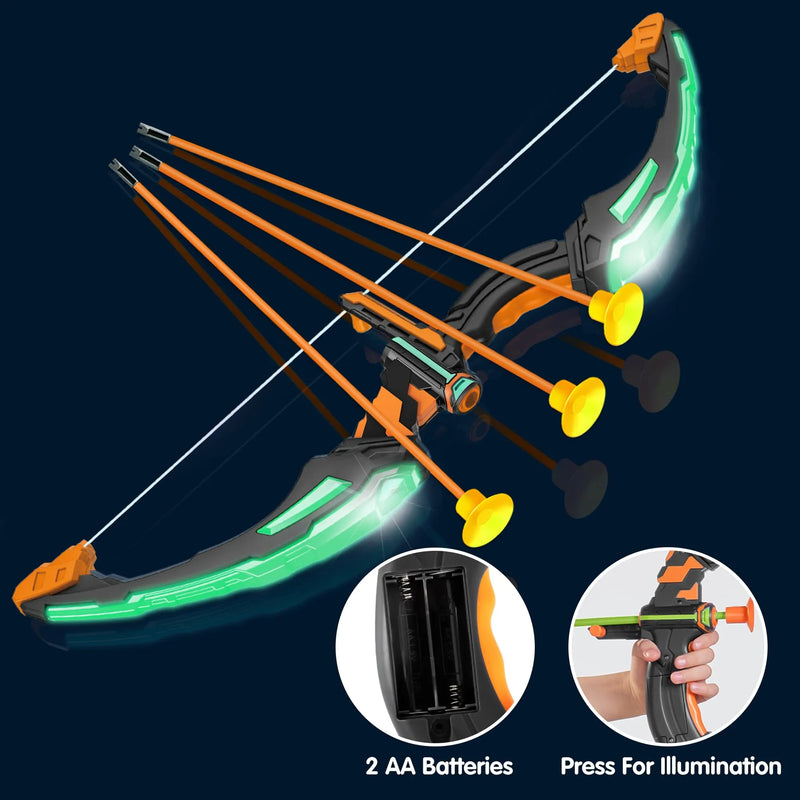 Kids LED Light Up Archery Toy Set with Suction Cup Arrows, Target & Arrow Case