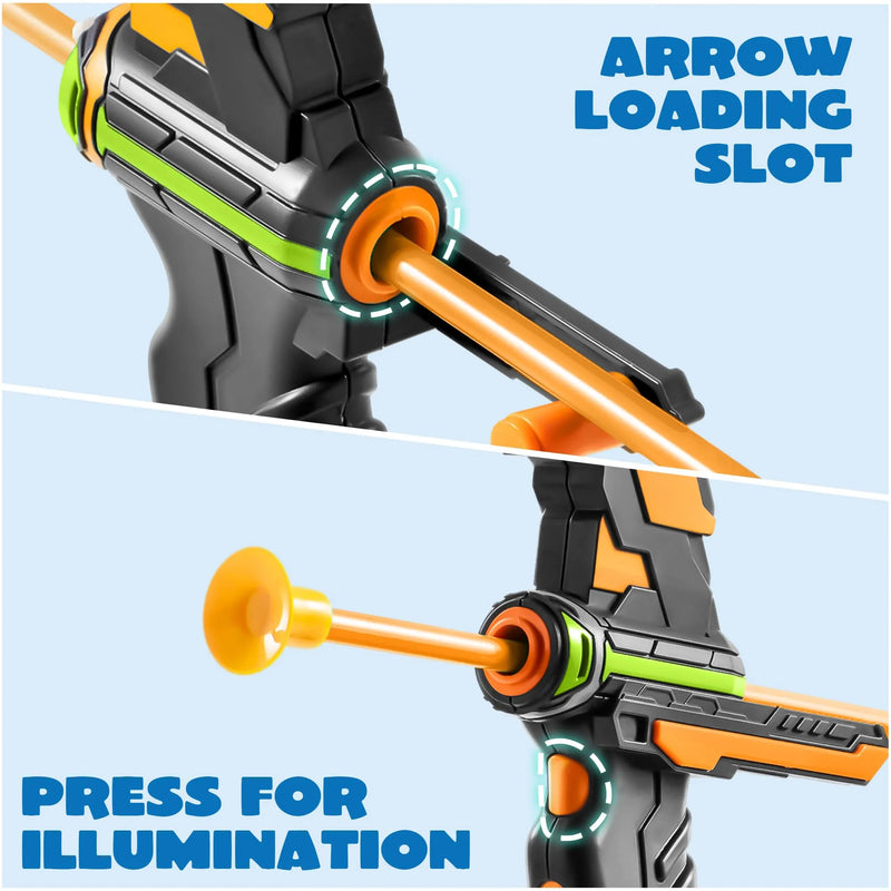 Kids LED Light Up Archery Toy Set with Suction Cup Arrows, Target & Arrow Case
