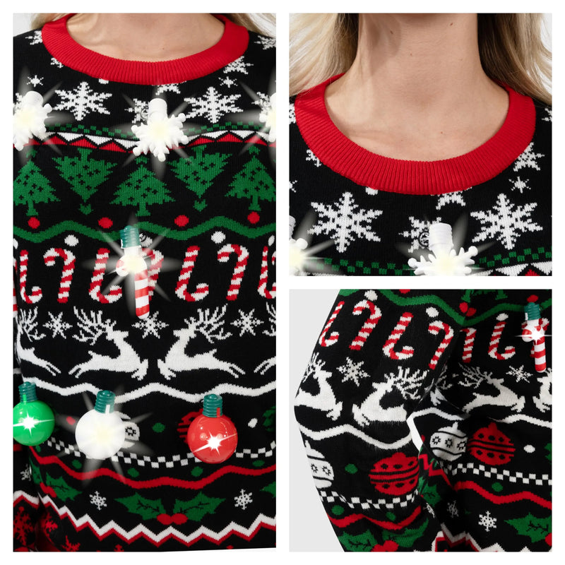 LED Ugly Christmas Sweater Built in Light Bulbs for Men Women
