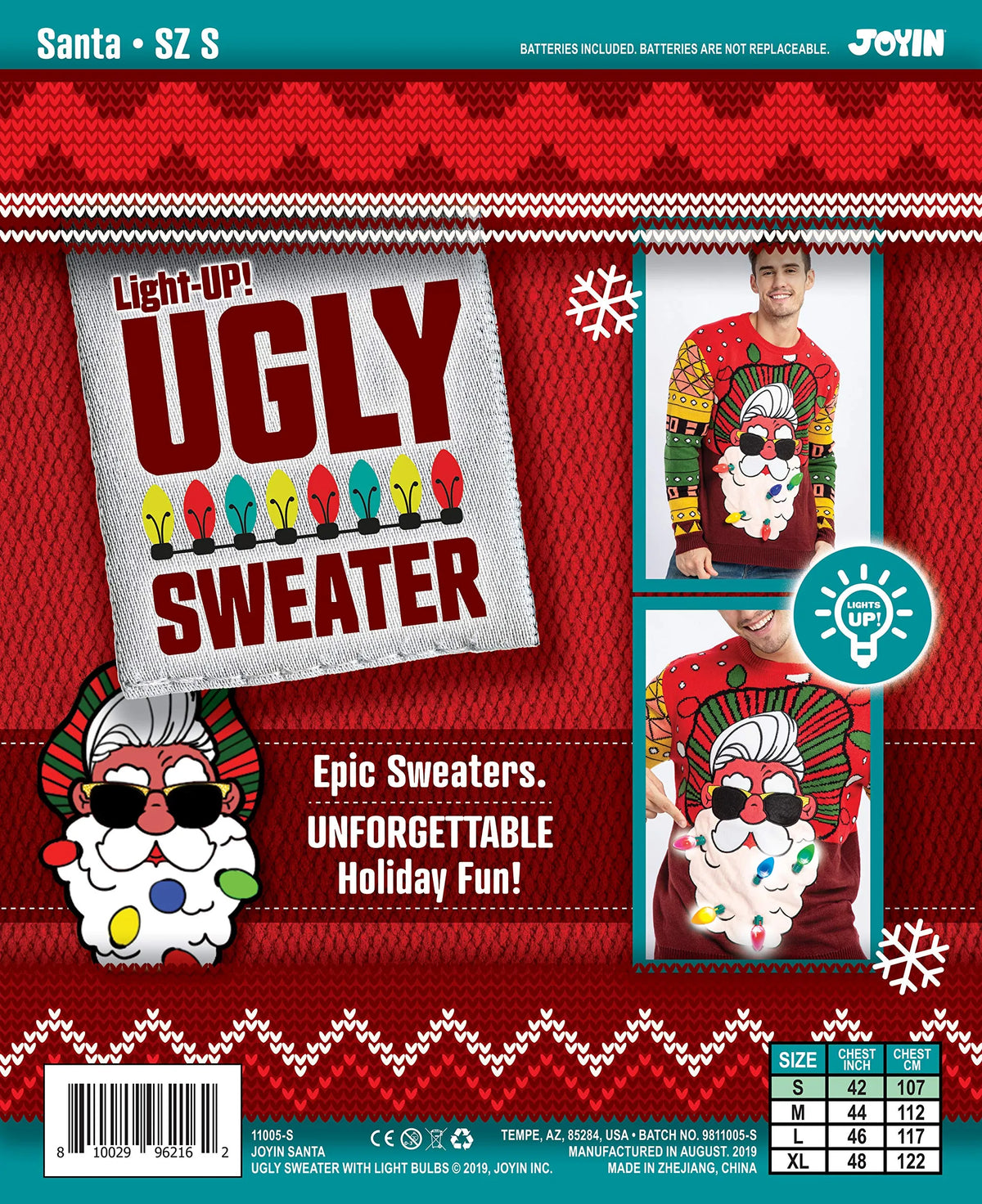 Men's LED Light-Up Ugly Christmas Sweater – 6 Light Modes, 100% Acrylic, Sizes S-XL (Dry Clean Only)