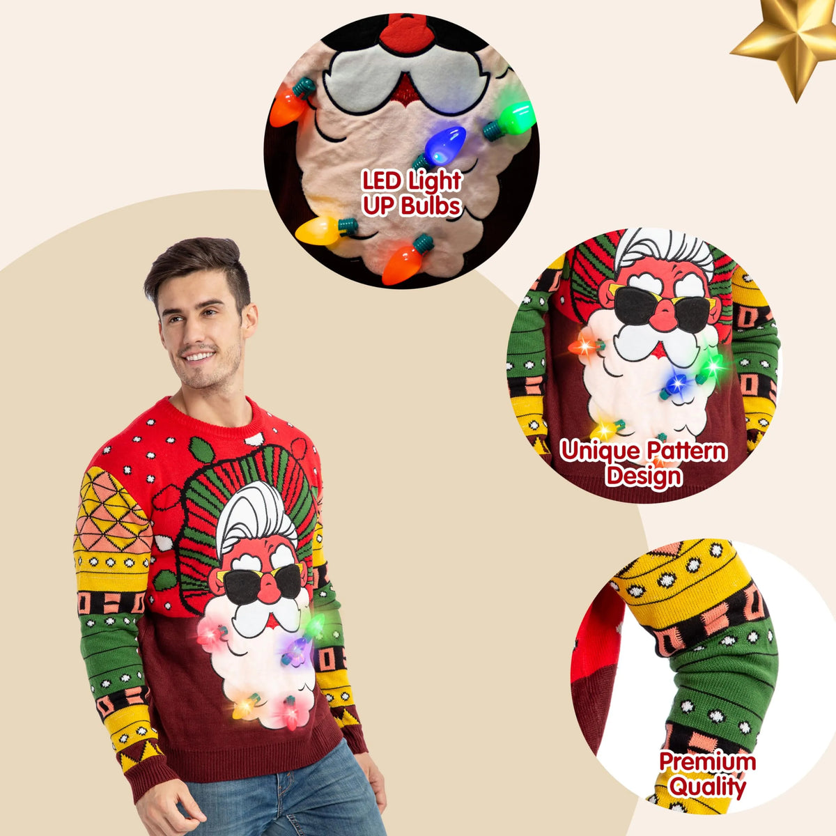 Christmas sweater lights up mens clearance