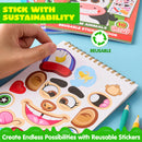 Make-a-Face Reusable Sticker Books 3-Pack (Safari, Farm, Sea Animals)