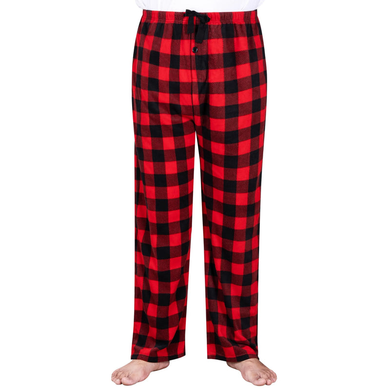 Men Red and Black Plaid Polar Fleece Pajama Pants