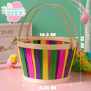 Multicolor Easter Bamboo Basket, Portable Buckets with Folding Handles