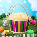Multicolor Easter Bamboo Basket, Portable Buckets with Folding Handles