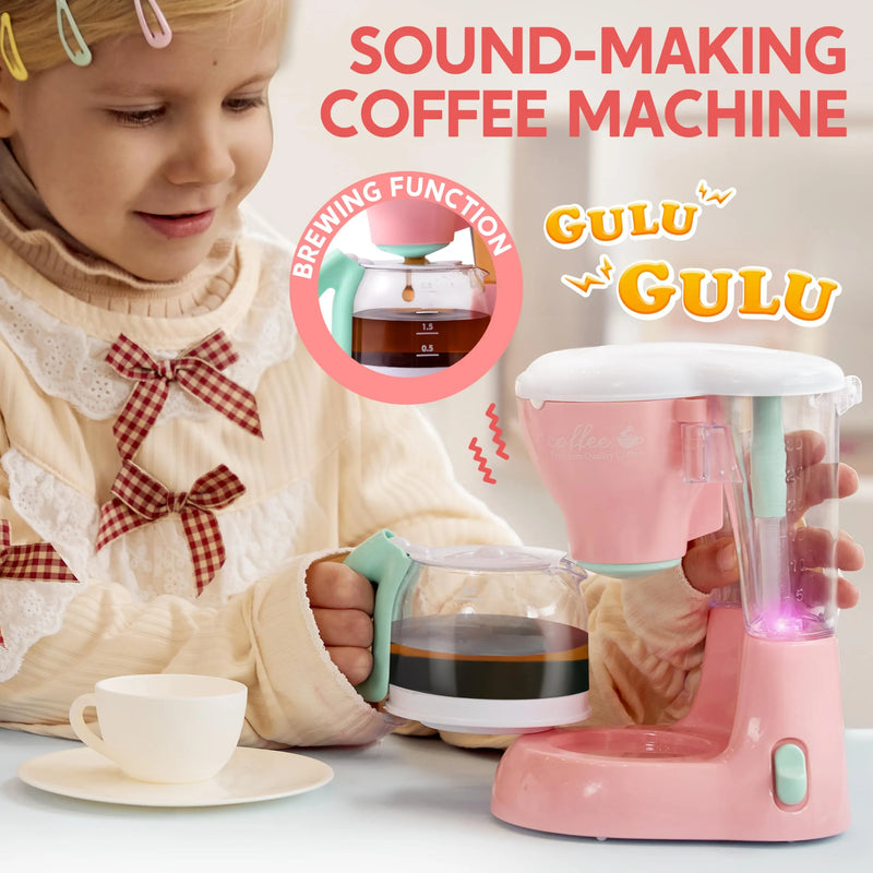 Pink Pretend Play Kitchen Appliances Toy Set with Coffee Maker, Mixer, Toaster