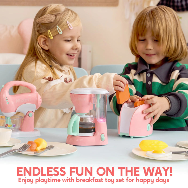 Pink Pretend Play Kitchen Appliances Toy Set with Coffee Maker, Mixer, Toaster