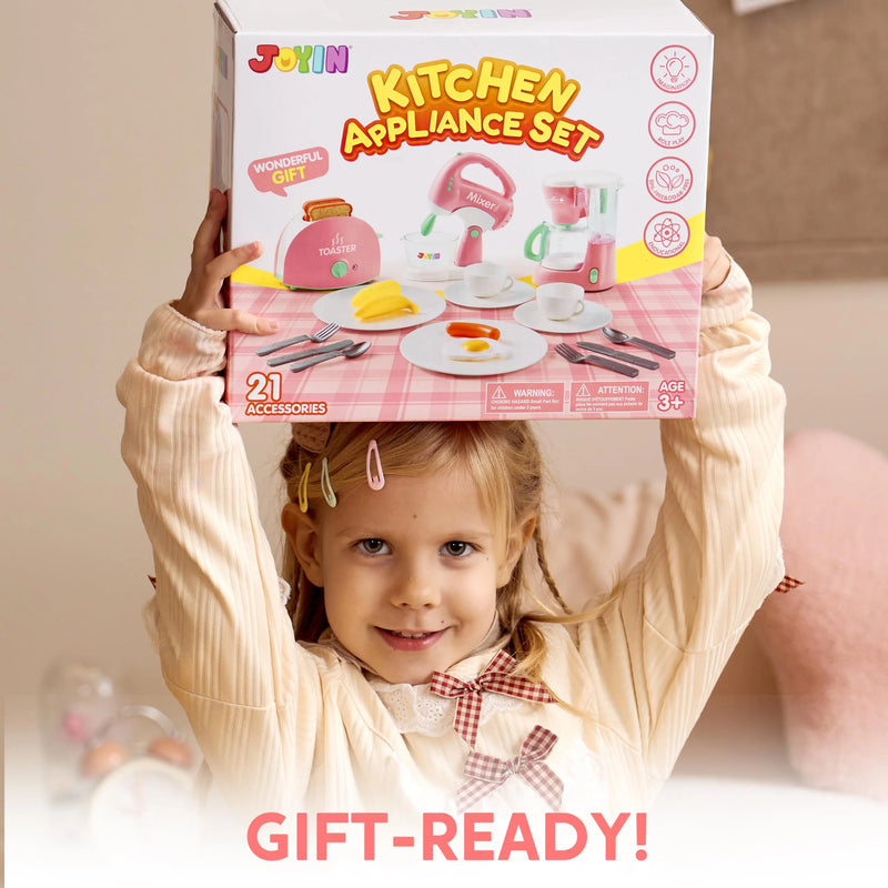 Pink Pretend Play Kitchen Appliances Toy Set with Coffee Maker Mixer