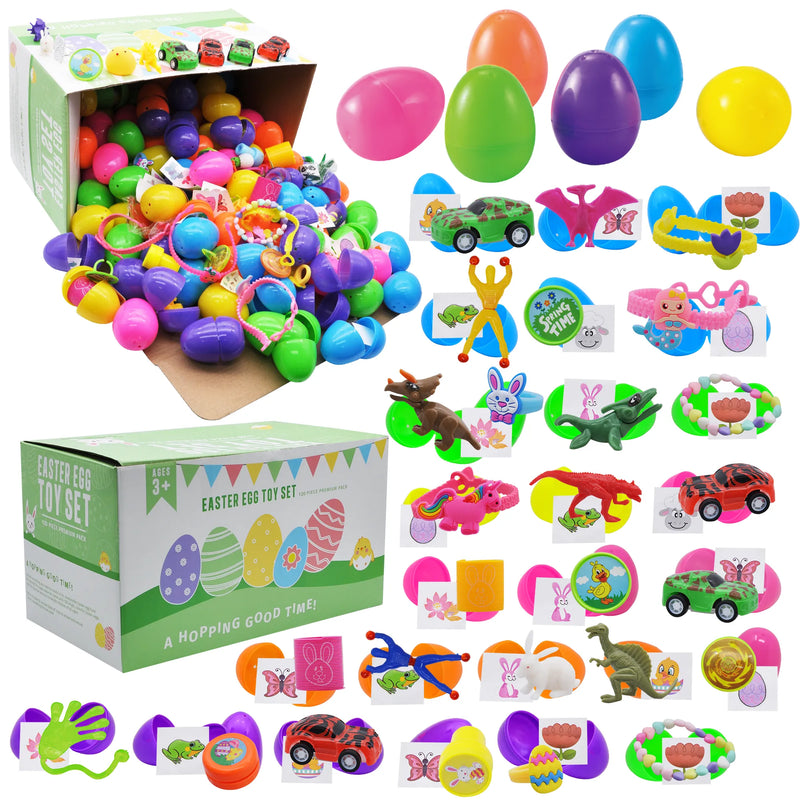 120Pcs 2.36in Pre-filled Easter Eggs with Toys and Stickers for Easter Egg Hunt