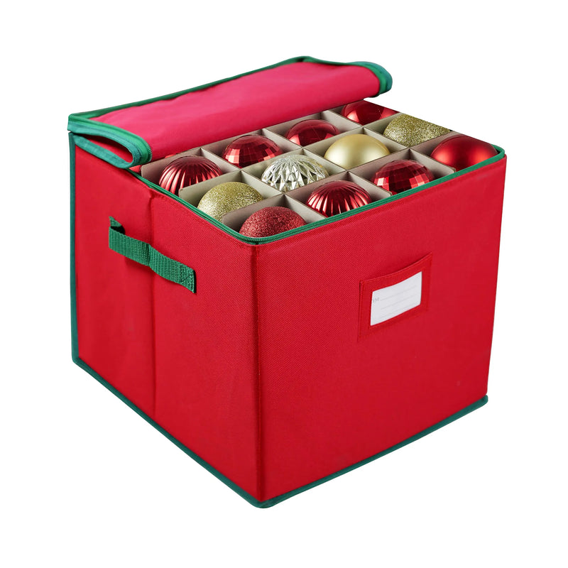 Red Christmas Ornament Storage Box with Adjustable Dividers