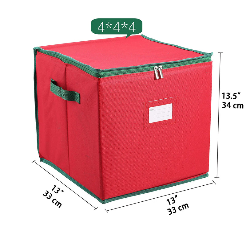 Red Christmas Ornament Storage Box with Adjustable Dividers