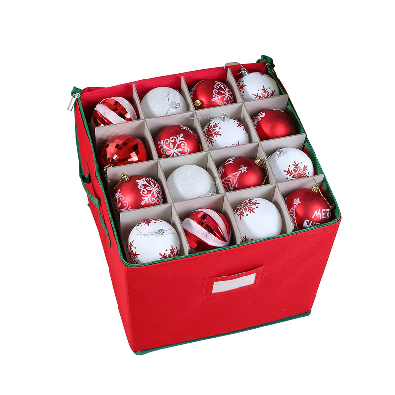 Red Christmas Ornament Storage Box with Adjustable Dividers