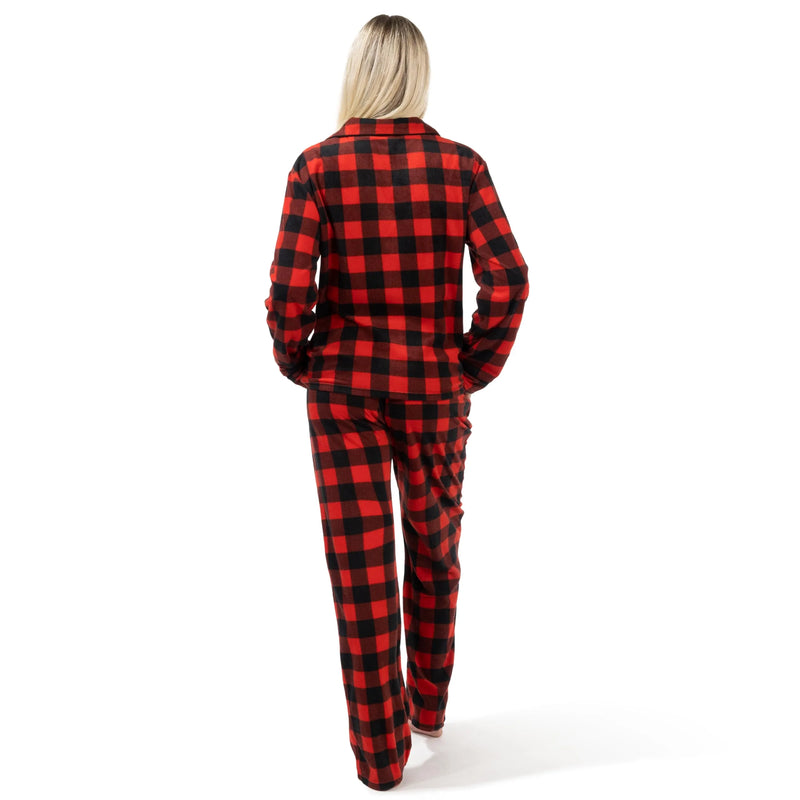 Red Classic Plaid Christmas Cozy Fleece Long Sleeve Pajamas for Women