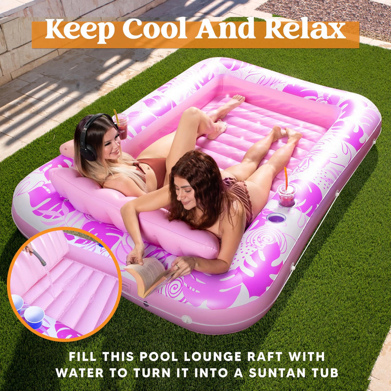 SLOOSH-Extra Large Inflatable Tanning Pool Yard Lounger With Cup Hol