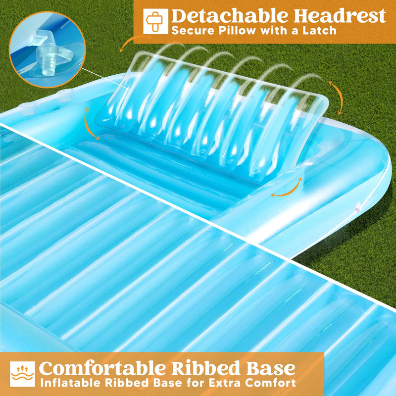 Sloosh-XL Inflatable Tanning Pool Lounge Float, 85inx 57inExtra Large Sun Tan Tub Adult Pool Floats Raft