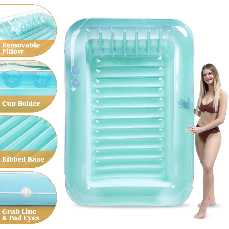Sloosh-XL Inflatable Tanning Pool Lounge Float, 85in x 57in Extra Large Sun Tan Tub Adult Pool Floats Raft