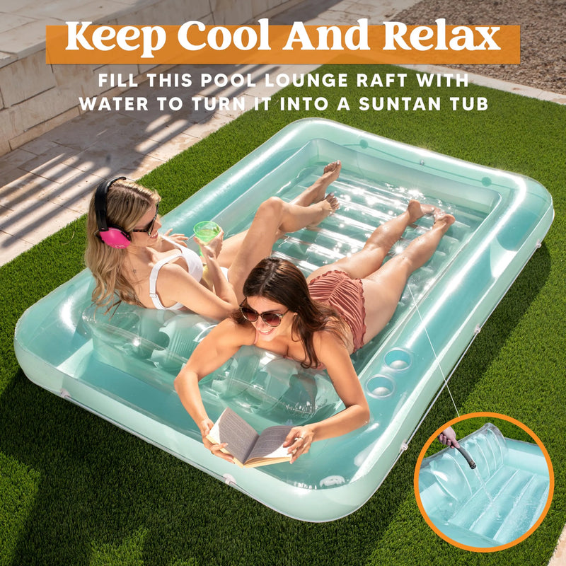 Sloosh-XL Inflatable Tanning Pool Lounge Float, 85in x 57in Extra Large Sun Tan Tub Adult Pool Floats Raft